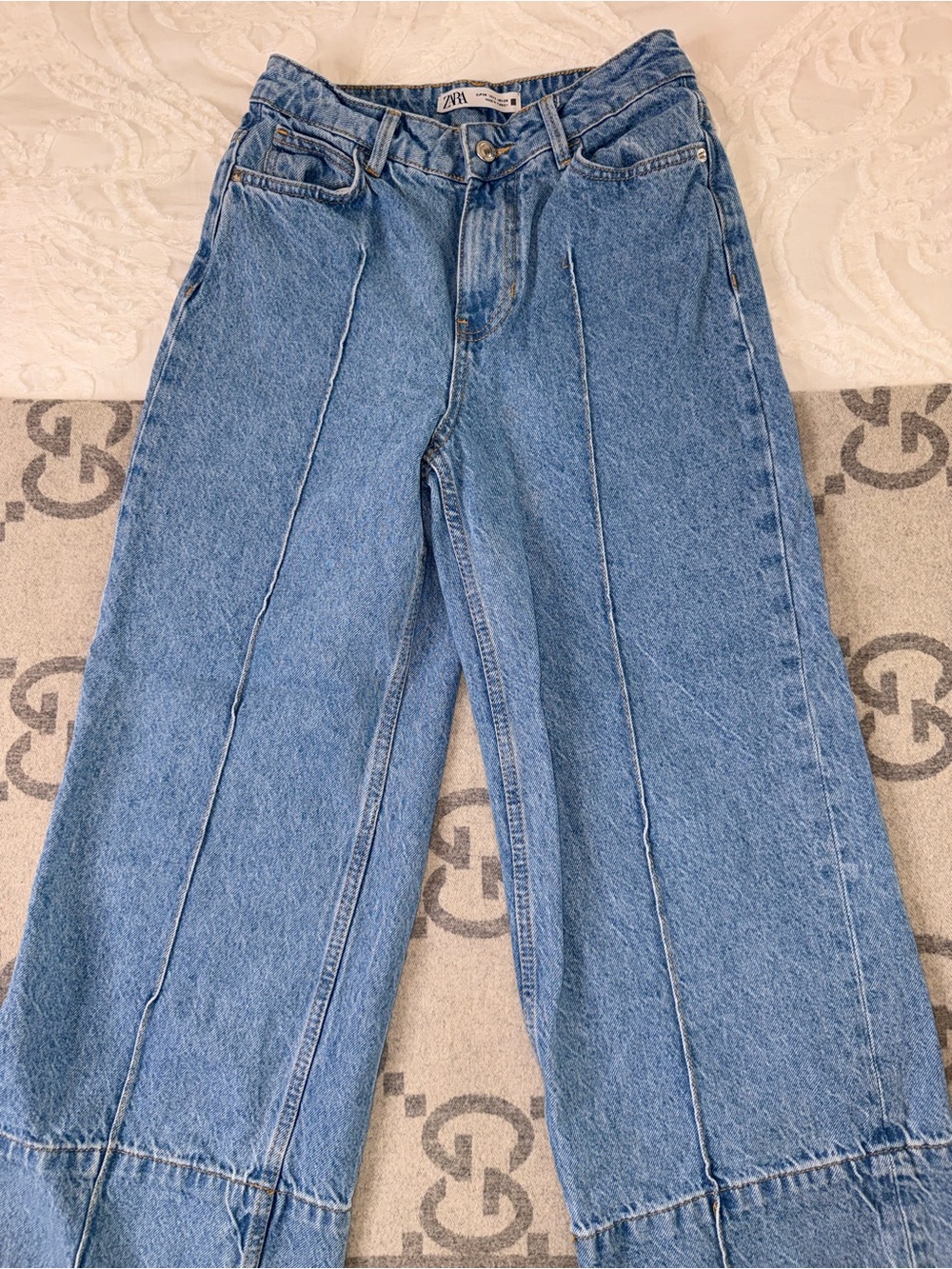 Light Blue Wide Leg Jeans - Women's Flare Denim - Picture 3 of 12